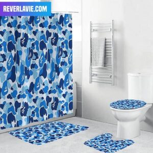 Bape Signature Blue Camo With Ape Pattern Bathroom Set