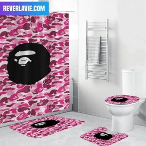 Bape Signature Pink Camo With Big Ape Logo Bathroom Set