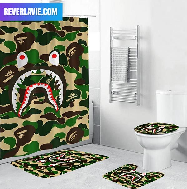 Bape Signature Shark In Green Camo Bathroom Set Bape Signature Shark In Green Camo Bathroom Set