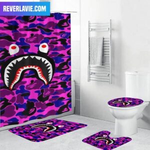 Bape Signature Shark In Purple Camo Bathroom Set