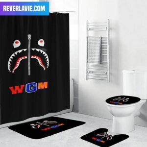 Bape Signature Zip Shark World Gone Mad In Black Background Bathroom Set