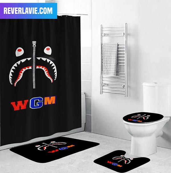 Bape Signature Zip Shark World Gone Mad In Black Background Bathroom Set Bape Signature Zip Shark World Gone Mad In Black Background Bathroom Set