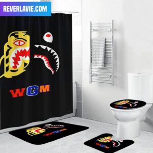 Bape World Gone Mad Signature Tiger Split Shark In Black Background Bathroom Set