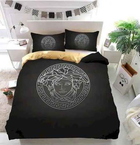Best Versace Big Logo In Black Background Bedding Set Best Versace Big Logo In Black Background Bedding Set