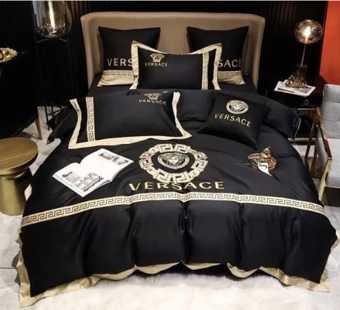 Best Versace Gold Stripe And Black Background Bedding Set Best Versace Gold Stripe And Black Background Bedding Set