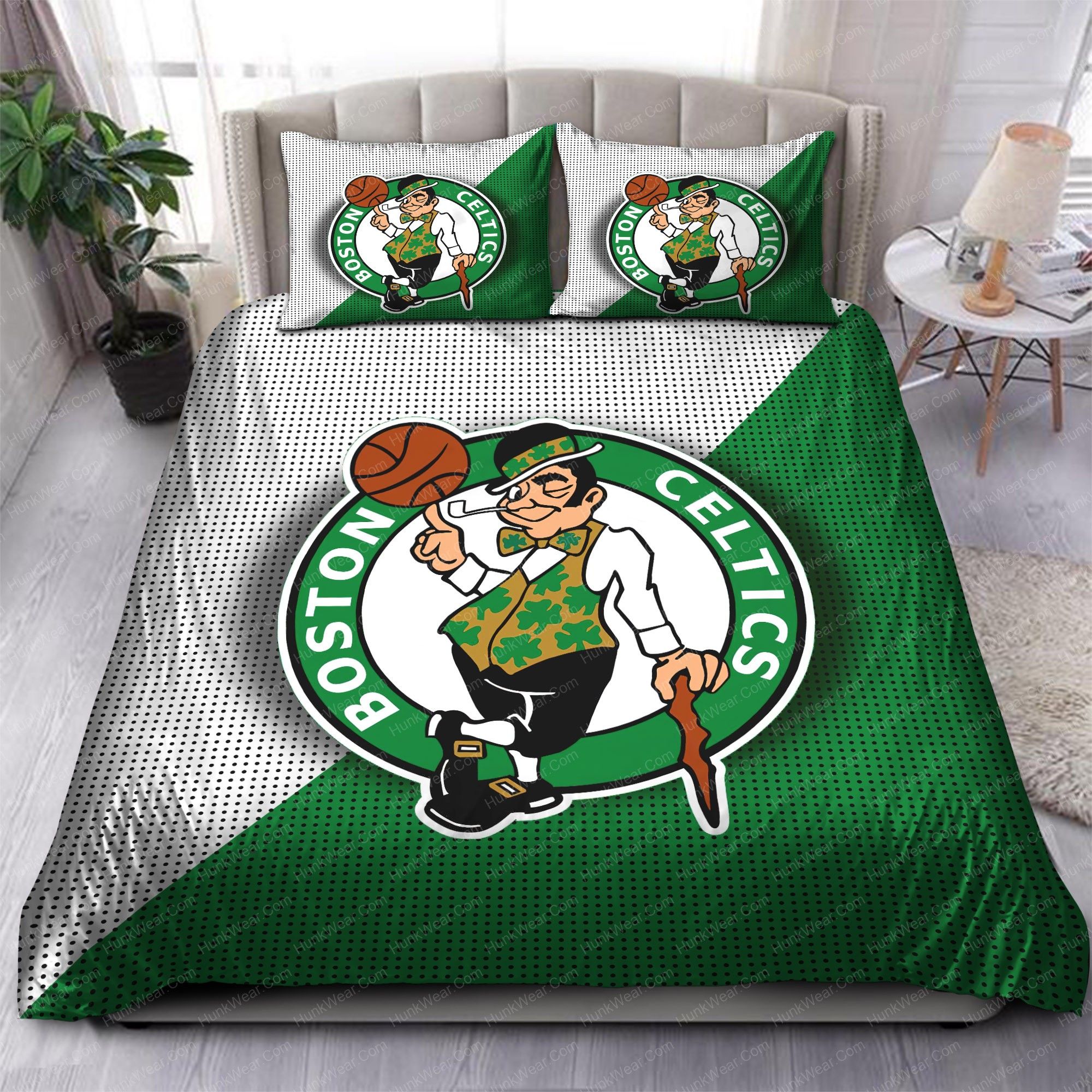 Boston Celtics Logo In White And Signature Green Background Bedding Set Boston Celtics Logo In White And Signature Green Background Bedding Set
