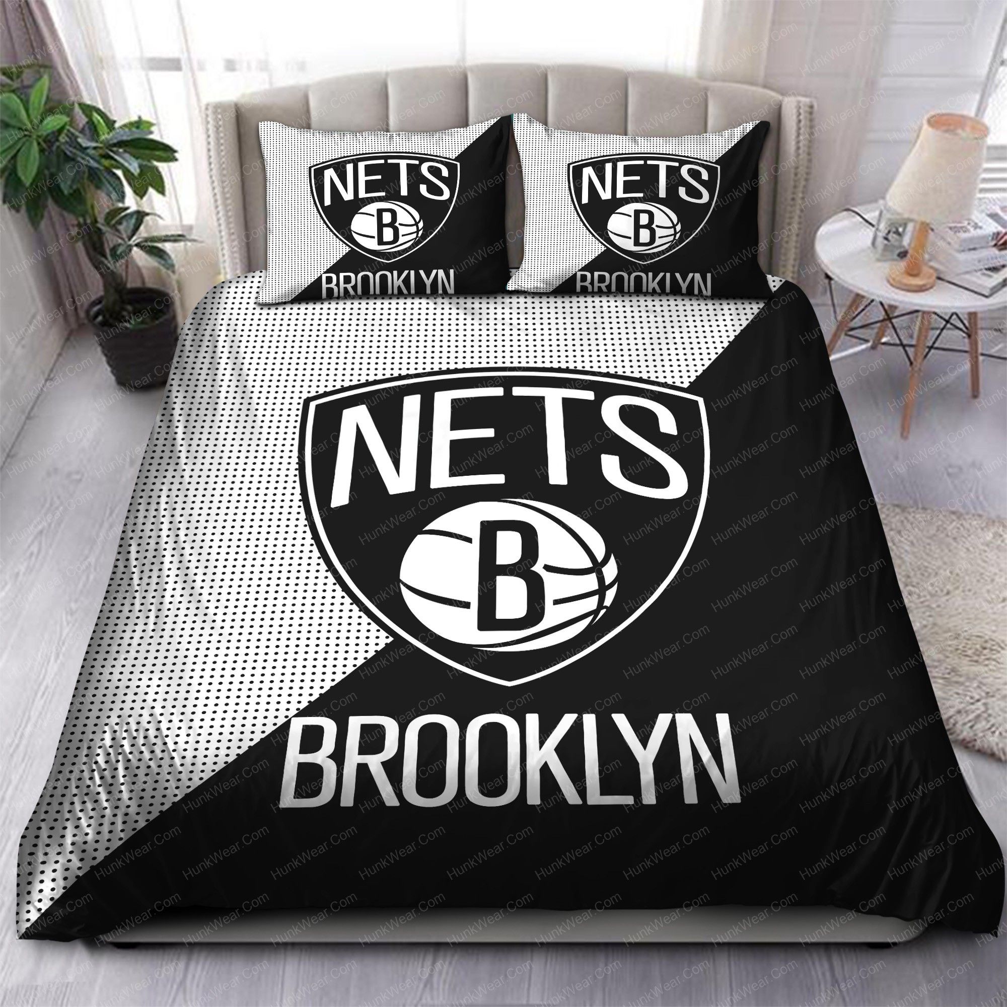 Brooklyn Nets Logo In White And Black Background Bedding Set Brooklyn Nets Logo In White And Black Background Bedding Set
