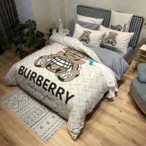Burberry London England Bear In Burberry Monogram Background Bedding Set