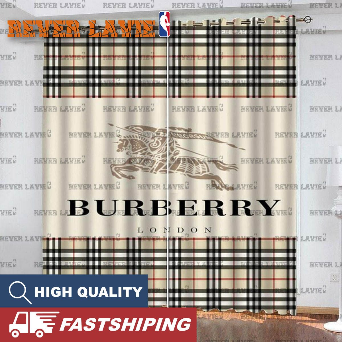 Burberry Signature Logo With Signature Plaid Premium Window Curtain Burberry Signature Logo With Signature Plaid Premium Window Curtain