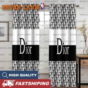 Christian Dior Black And White Big Logo In Signature Monogram Background Window Curtain
