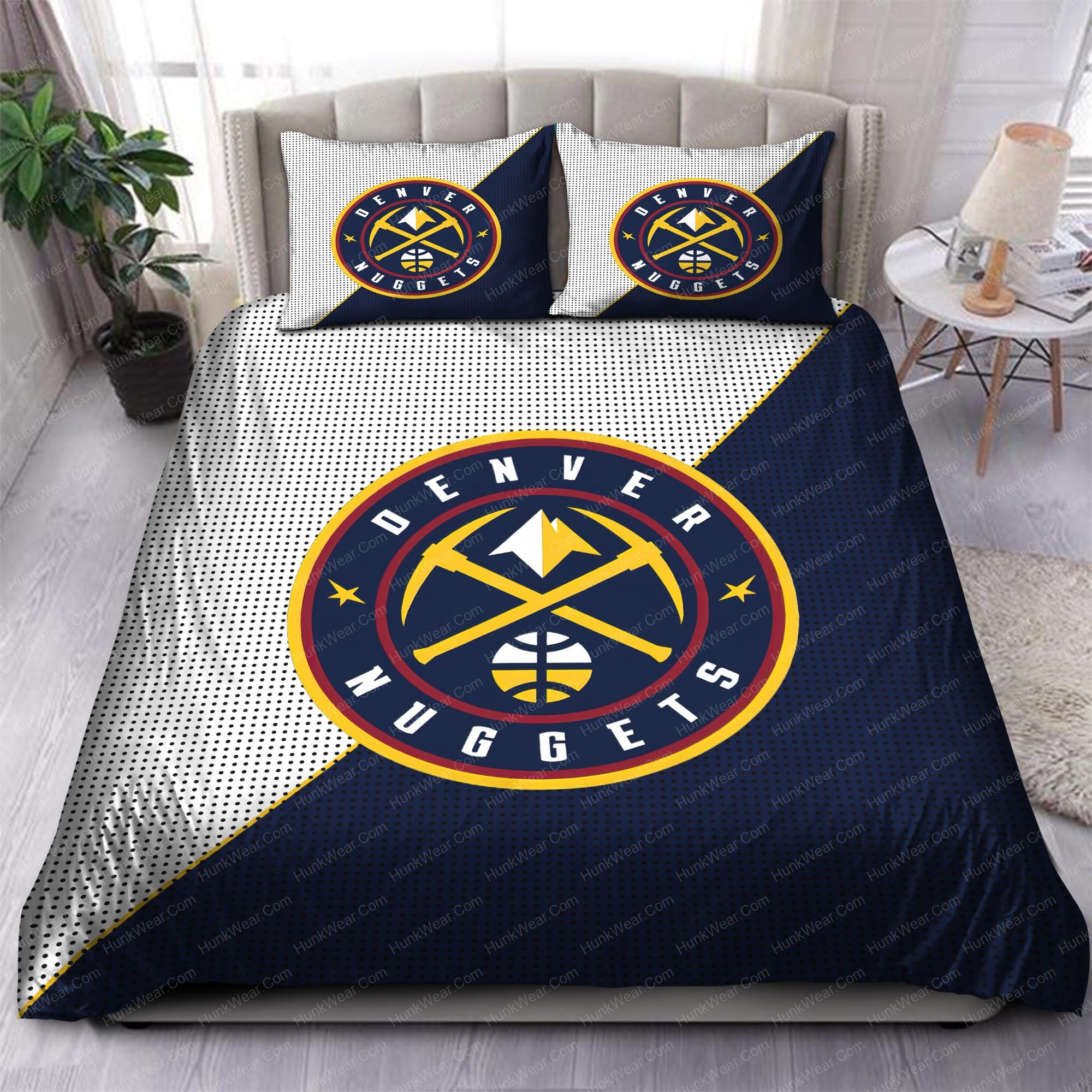 Denver Nuggets Logo In White And Navy Background Bedding Set Denver Nuggets Logo In White And Navy Background Bedding Set