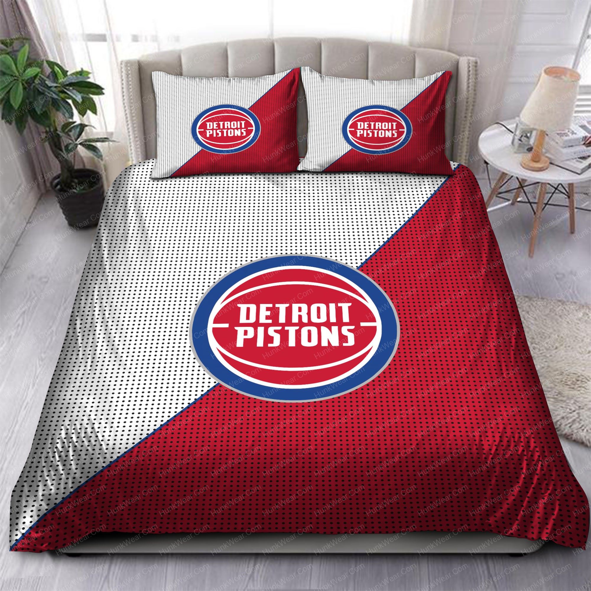 Detroit Pistons Logo In White And Red Background Bedding Set Detroit Pistons Logo In White And Red Background Bedding Set