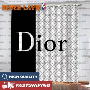 Dior Big Logo In Black And White Splited Background Window Curtain