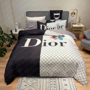 Dior Black And White Argyle Pattern Background Bedding Set