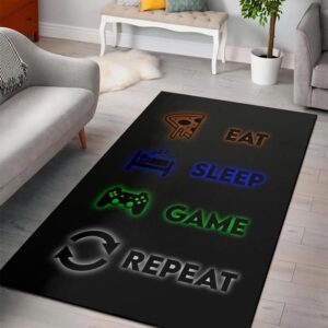 Eat Sleep Game Repeat Minecraft Bedroom Area Rug Design