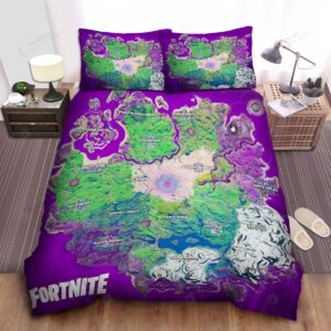 Fortnite Map In Purple Background Bedding Set Full