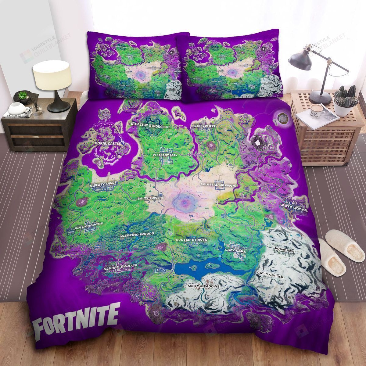 Fortnite Map In Purple Background Bedding Set Full Fortnite Map In Purple Background Bedding Set Full