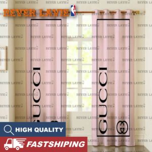 Gucci Basic Logo In Baby Pink Background Window Curtain