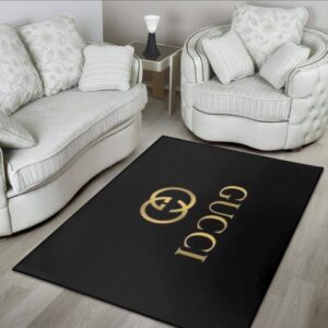 Gucci Golden Logo In Black Background Area Rug