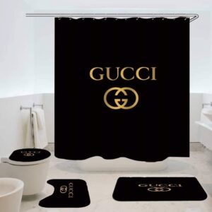 Gucci Golden Logo In Black Background Bathroom Set