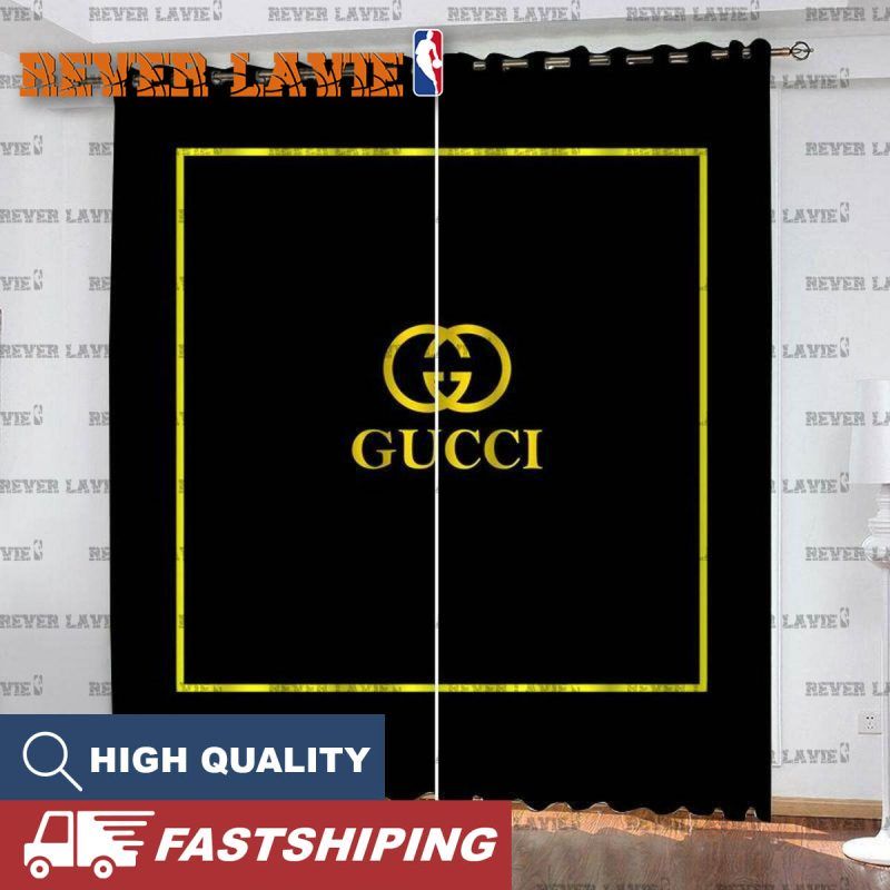 Gucci Golden Logo In Black Background Window Curtain Gucci Golden Logo In Black Background Window Curtain