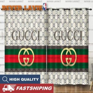 Gucci Logo In Monogram Background Two Sides Splitted With Signature Stripe Window Curtain