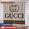 Gucci The Making Of Luxury Brand Golden Logo With Vintage Web In Black Background Window Curtain Gucci The Making Of Luxury Brand Golden Logo With Vintage Web In Black Background Window Curtain
