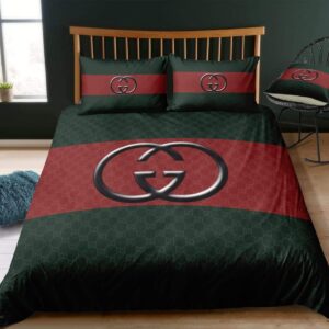 Gucci Logo In Red And Green Background Bedding Set Queen