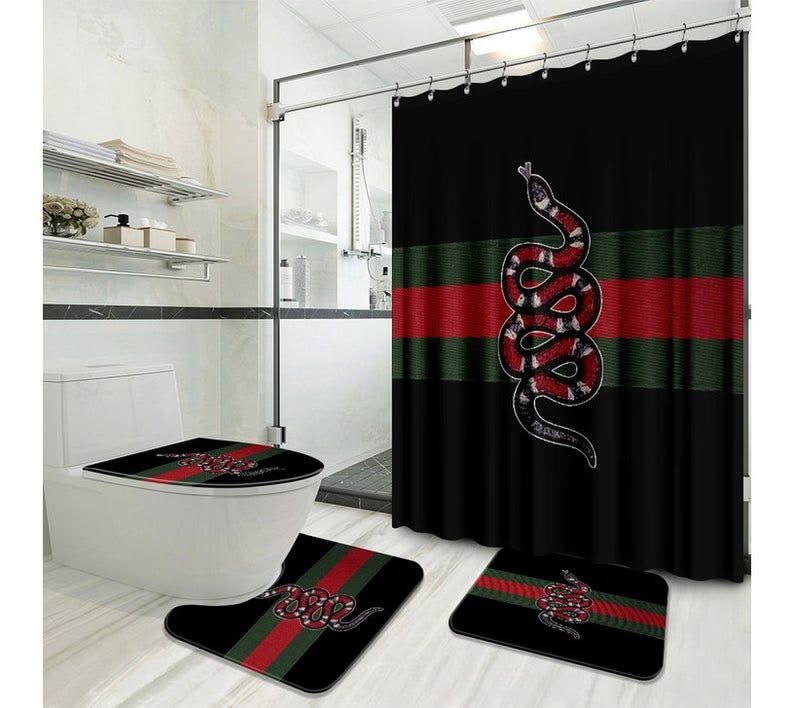 Gucci Snake With Vintage Web In Black Background Bathroom Set Gucci Snake With Vintage Web In Black Background Bathroom Set