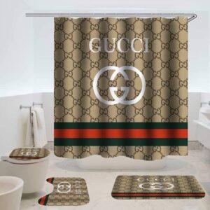 Gucci White Logo In Monogram Background With Vintage Web Bathroom Set