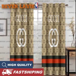 Gucci White Logo In Monogram Background With Vintage Web Window Curtain