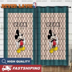 Gucci X Mickey Mouse In Beige Monogram And Blue Frame Background Window Curtain