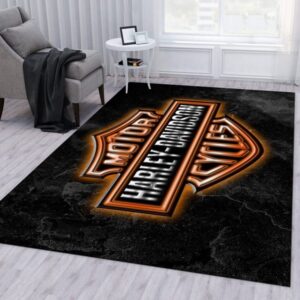 Harley Davidson Black Background Area Rug Carpet