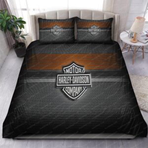 Harley Davidson Motor Company Logo In Black Carbon Fiber Effect Bedding Set