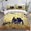 Harry Potter All Of Hogwarts Symbols With Flames Effect Bedding Set Twin