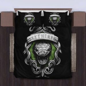 Harry Potter Slytherin House Logo In Black Background Bedding Set Twin