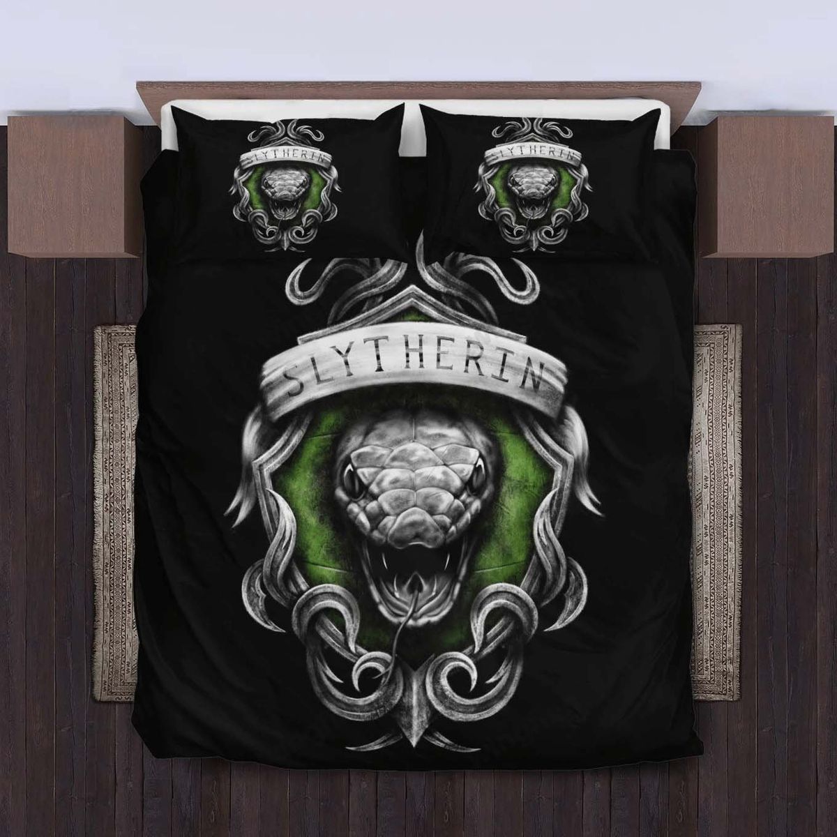 Harry Potter Slytherin House Logo In Black Background Bedding Set Twin Harry Potter Slytherin House Logo In Black Background Bedding Set Twin