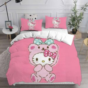 Hello Kitty Acting Like A Teddy Bear Bedding Set Queen