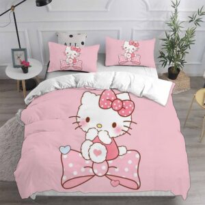 Hello Kitty Cute With A Lovely Bow Bedding Set Queen