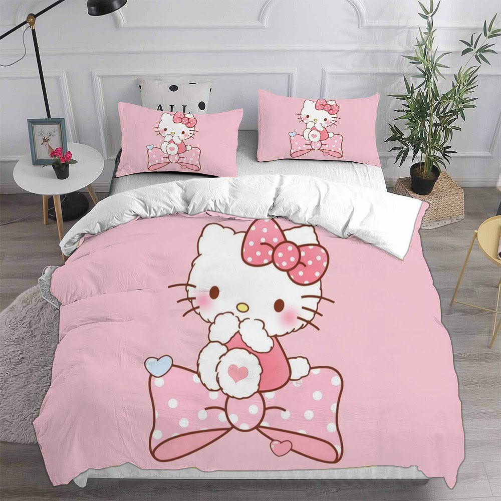 Hello Kitty Cute With A Lovely Bow Bedding Set Queen Hello Kitty Cute With A Lovely Bow Bedding Set Queen