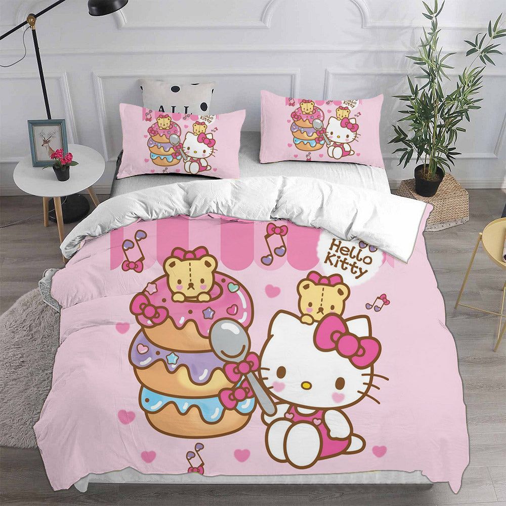 Hello Kitty Making 3 Tier Donuts Bedding Set Queen Hello Kitty Making 3 Tier Donuts Bedding Set Queen