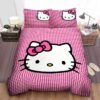 Hello Kitty Red And White Plaid Background Bedding Set Twin