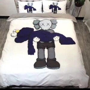 Kaws Holding A Blue Kaws In White Background Bedding Set