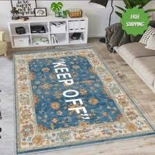 Keep Off Persian Flower Blue Back Ground Area Rug