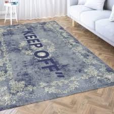 Keep Off Vintage Flower Grey Area Rug