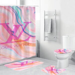 Louis Vuitton Big Logo In Water Color Background Shower Curtain Set
