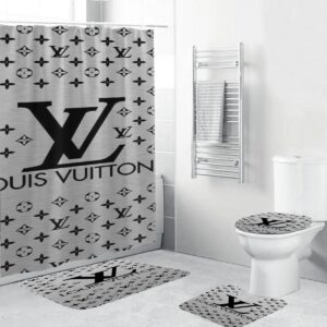 Louis Vuitton Big Logo Monogram In Grey Bathroom Set With Shower Curtain
