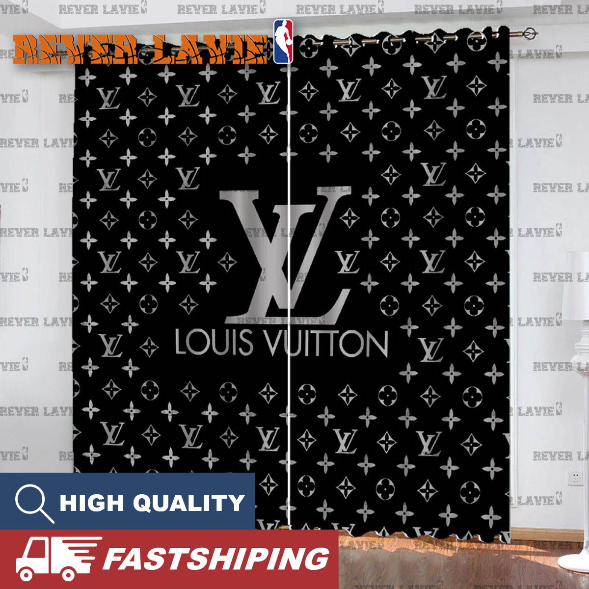 Louis Vuitton Big Logo With Black Monogram Window Curtain Louis Vuitton Big Logo With Black Monogram Window Curtain