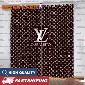 Louis Vuitton Big Logo With White Monogram In Maroon Background Window Curtain