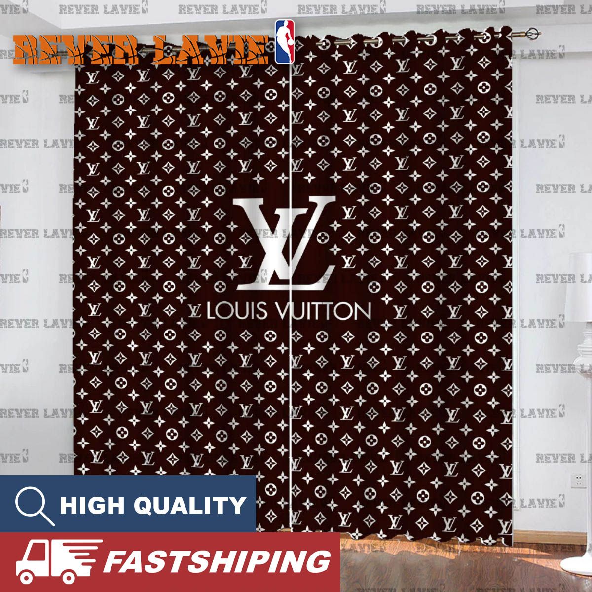 Louis Vuitton Big Logo With White Monogram In Maroon Background Window Curtain Louis Vuitton Big Logo With White Monogram In Maroon Background Window Curtain